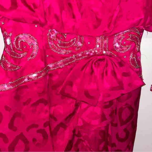 Vintage A J Bari For Neiman Marcus Silk Midi Dress with Beading and Bloused Top - Picture 5 of 11